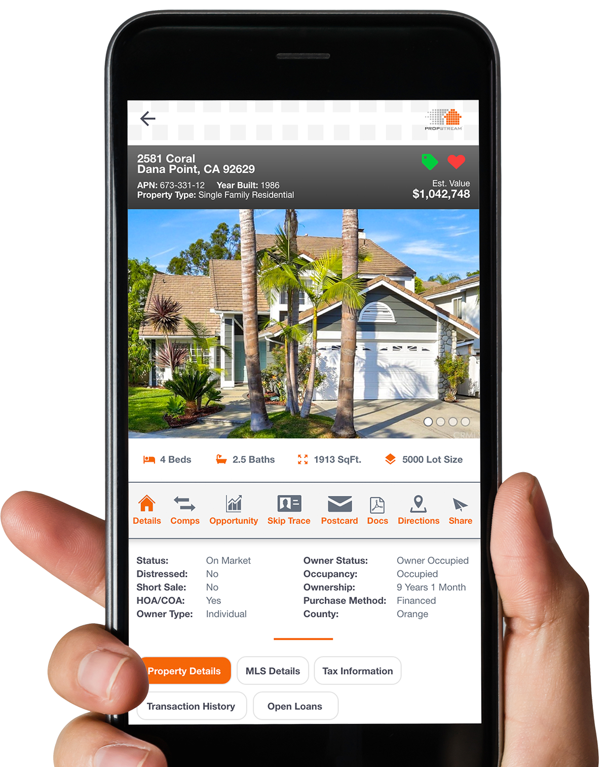 Propstream mobile app finding real estate data